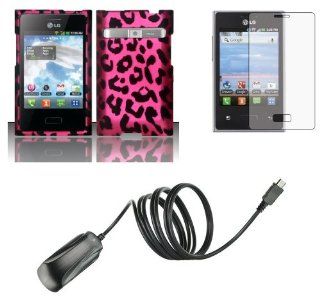 LG Optimus Logic L35G / Dynamic L38C   Bundle Pack   Hot Pink and Black Leopard Design Case + Atom LED Keychain Light + Screen Protector + Micro USB Wall Charger Cell Phones & Accessories
