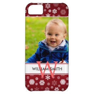 Custom Photo & Monogram Winter Snowflakes Red iPhone 5C Cases