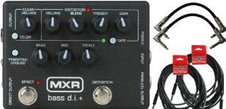 MXR M80 DI+ Bass DISTORTION Pedal Bundle w/4 Free Cables: Musical Instruments