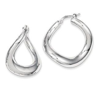 925 Sterling Silver Polished Rhodium Plated Twisted Square Hoop Earrings: Jewelry
