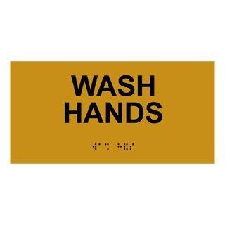 ADA Wash Hands With Symbol Braille Sign RSME 366 BLKonGLD Hand Washing  Business And Store Signs 
