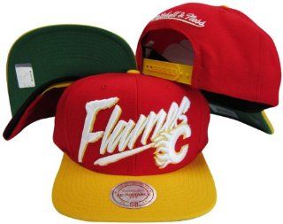 Calgary Flames Diagonal Script Red/Yellow Two Tone Plastic Snapback Adjustable Plastic Snap Back Hat / Cap : Sports Fan Baseball Caps : Sports & Outdoors