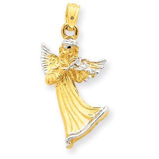 14k Two tone Angel with Harp Charm Pendant: Jewelry