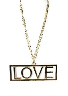 Women Fashion Trendy Long Gold Large LOVE Pendant Chain Link Necklace: Jewelry