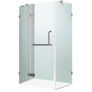 Vigo 34 1/8 in. x 34 1/8 in. x 73 3/8 in. Frameless Pivot Shower Enclosure in Brushed Nickel with Clear Glass VG6011BNCL363