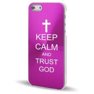 Apple iPhone 5 5S Hot Pink 5C420 Aluminum Plated Hard Back Case Cover Keep Calm and Trust God Cross Cell Phones & Accessories