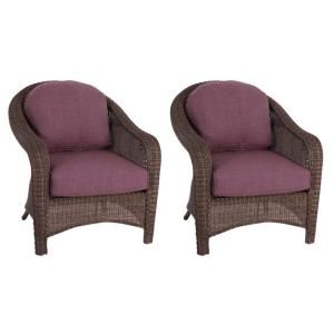 Hampton Bay Walnut Creek Patio Club Chair with Purple Cushions (2 Pack) DISCONTINUED FRS62265 Purple