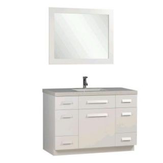 Design Element Moscony 48 in. Vanity in White with Engineered Stone Vanity Top and Mirror in Quartz J48 DS W