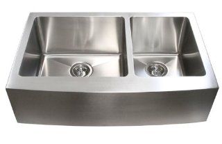 33 Inch Stainless Steel Curved Front Farm Apron Kitchen Sink   15 mm Radius Design 60/40 Double Bowl    