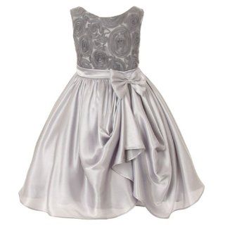Kids Dream Girl Silver Rosette Satin Pick Up Flower Girl Dress 2T : Special Occasion Dresses : Baby