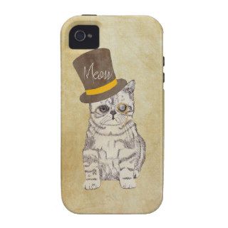Funny Cute Kitten Cat Sketch Monocle and Top Hat iPhone 4/4S Cover