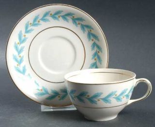 Johnson Brothers Bermuda Flat Cup & Saucer Set, Fine China Dinnerware   Blue Lea