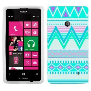 Nokia Lumia 521 Aztech Andes Tribal White and Teal Pattern Phone Case Cover: Cell Phones & Accessories