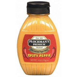 Plochman's Squeeze Barrel Mustard Spicy Peppa with Tabasco Brand Pepper Sauce   9 oz : Mustard Condiment : Grocery & Gourmet Food
