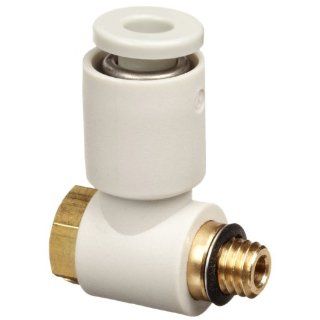 SMC KQ2V04 M5A PBT & Brass Push to Connect Tube Fitting, Universal Elbow, 4 mm Tube OD x M5x0.8 Male
