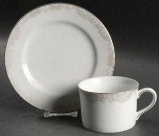 Ralph Lauren Satin Paisley Platinum Flat Cup & Saucer Set, Fine China Dinnerware