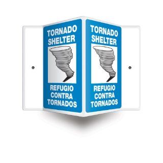 Accuform Signs SBPSP393 Spanish Bilingual Projection Sign 3D, Legend "TORNADO SHELTER/REFUGIO CONTRA TORNADOS" with Graphic, 12" x 9" Panel, 0.10" Thick High Impact Plastic, Pre Drilled Mounting Holes, Blue/Black on White: Industri