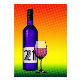 21st birthday  halftone wine bottle and glass personalized announcement