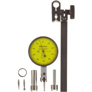 Mitutoyo 513 405T Dial Test Indicator, Full Set, Horizontal Type, 8mm Stem Dia., Yellow Dial, 0 100 0 Reading, 40mm Dial Dia., 0 0.2mm Range, 0.002mm Graduation, +/ 0.003mm Accuracy: Industrial & Scientific