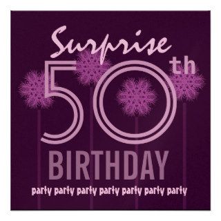 SURPRISE 50th Birthday Flowers Template Purple Announcements