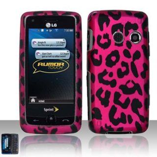 Hot Pink Leopard Rubberized Snap on Hard Shell Cover Protector Faceplate Cell Phone Case for Sprint , Virgin Mobile LG Rumor Touch LN510 + LCD Screen Guard Film (Free Wrist Band): Cell Phones & Accessories