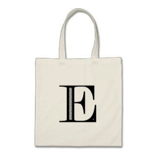 Damask Letter E   Black Tote Bags