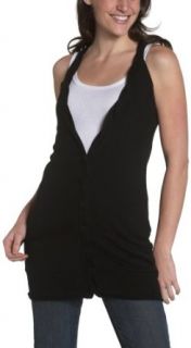 Necessary Objects Juniors Long Sweater Vest With Pockets,Black,Large: Clothing