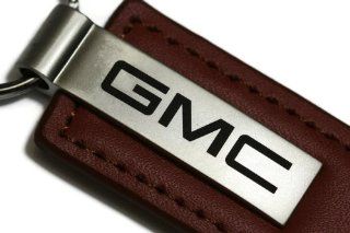 GMC Brown Leather Key Fob Authentic Logo Key Chain Key Ring Keychain Lanyard: Automotive