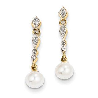14k & Rhodium Cultured Pearl & Diamond Earrings: Jewelry