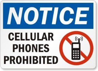 Notice: Cellular Phones Prohibited (with graphic) Laminated Vinyl Sign, 10" x 7": Office Products