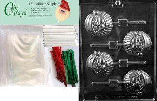 Cybrtrayd 45stK50C C447 Cute Santa Lolly Christmas Chocolate Mold with Lollipop Kit and Molding Instructions, Includes 50 Lollipop Sticks, 50 Cello Bags, 25 Red and 25 Green Twist Ties: Kitchen & Dining