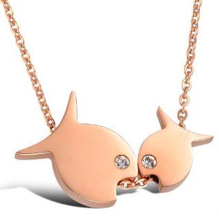 Love Rose Gold Plated Necklace Kissy Fish Pendant Stainless Steel Chain Couple GX449: Jewelry