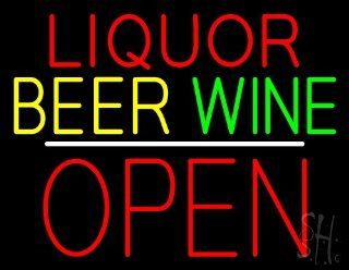 Liquor Beer Wine Block Open White Line Neon Sign 24" Tall x 31" Wide x 3" Deep : Business And Store Signs : Office Products