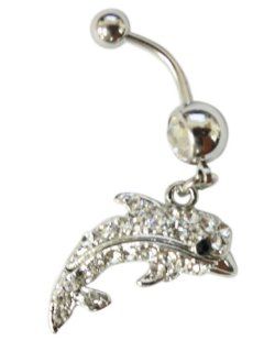 Cubic Zirconia Large Gemstone Dolphin Belly Ring Navel Ring: Jewelry