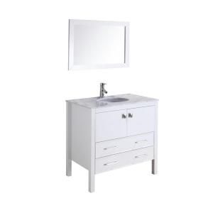 Virtu USA Adalynn 34 5/8 in. Single Basin Vanity in White with Marble Vanity Top in Italian White and Framed Mirror DISCONTINUED SS 80435 WM WH