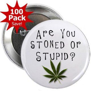 Stoned or Stupid Marijuana Pot Leaf 100 Pack 2.25 inch Pinback Button Badges: Everything Else
