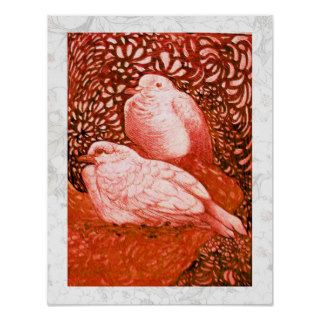 WHITE DOVES IN RED POSTERS