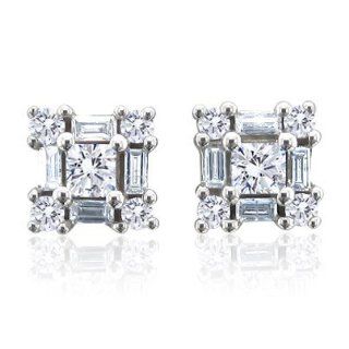 14k White Gold Round, Baguette, Princess Cut Diamond Earrings Studs (GH, I1 I2, 0.52 carat): Diamond Delight: Jewelry