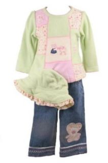B T Kids Baby Girls Fall Winter Clothes Green and Pink Fleece Denim Pant Set 12 Months : Infant And Toddler Clothing Sets : Clothing