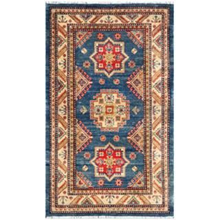 Afghan Hand knotted Kazak Navy/ Ivory Wool Rug (2'11 x 4'11) Accent Rugs