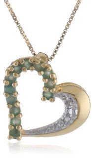 18k Yellow Gold Plated Emerald and Diamond Half  and  Half Heart Pendant Necklace: Jewelry
