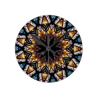 Stained Glass Window Kaleidoscope 4 Round Wallclocks