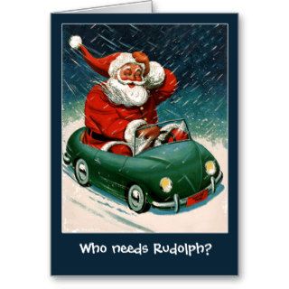 Santa in a Sports Car Christmas Card