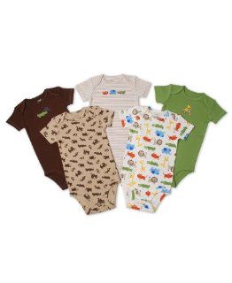 Carter's Baby Boys 5 pack S/S 100% Cotton Wiggle in Bodysuits Khaki (Jungle Safari) 12 Months: Baby