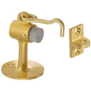 Rockwood 473.4 Brass Door Stop with Keeper, #8 x 3/4" OH SMS Fastener with Plastic Anchor, 2 1/2" Base Diameter x 3 3/4" Height, Satin Clear Coated Finish: Industrial & Scientific