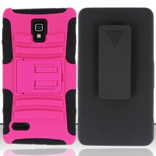 LG Optimus L9 P769 / P760 / MS769 Case Black Pink Utra Rock Heavy Duty Cover Dual Layers Protector Fold in Stand (T Mobile / Metro Pcs) with Free Car Charger + Gift Box By Tech Accessories: Cell Phones & Accessories