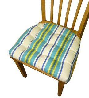 Small Patio Chair   Trudy Cozumel Cabana Stripe   Indoor / Outdoor Mildew Resistant, Fade Resistant   Outdoor Dining Set Chair Pad with Ties   Reversible, Tufted, Box Edge, Latex Foam Fill   Outdoor Furniture Replacement Cushion for Patio Armchair (Turquo