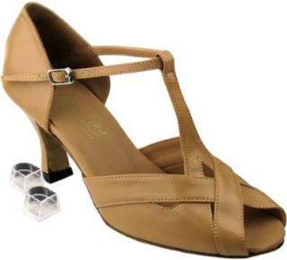 Very Fine Women's Salsa Ballroom Tango Latin Dance Shoes Style 2703 Bundle with Plastic Dance Shoe Heel Protectors, Beige Leather 10 M US Heel 3 Inch: Shoes
