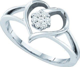 0.10 Carat (ctw) 10k White Gold Round Diamond Ladies Promise Heart Love Engagement Ring 1/10 CT: Jewelry