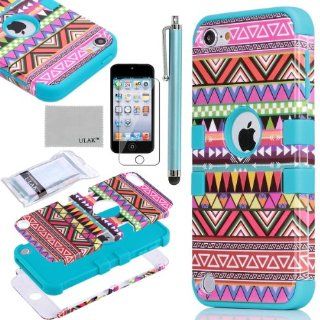Pandamimi ULAK (TM) Hybrid Pink Hard Aztec Tribal Pattern + Blue Silicon Case Cover For Apple iPod Touch (Generation 5) +Screen Protector +Stylus  Cell Phone Carrying Cases   Players & Accessories